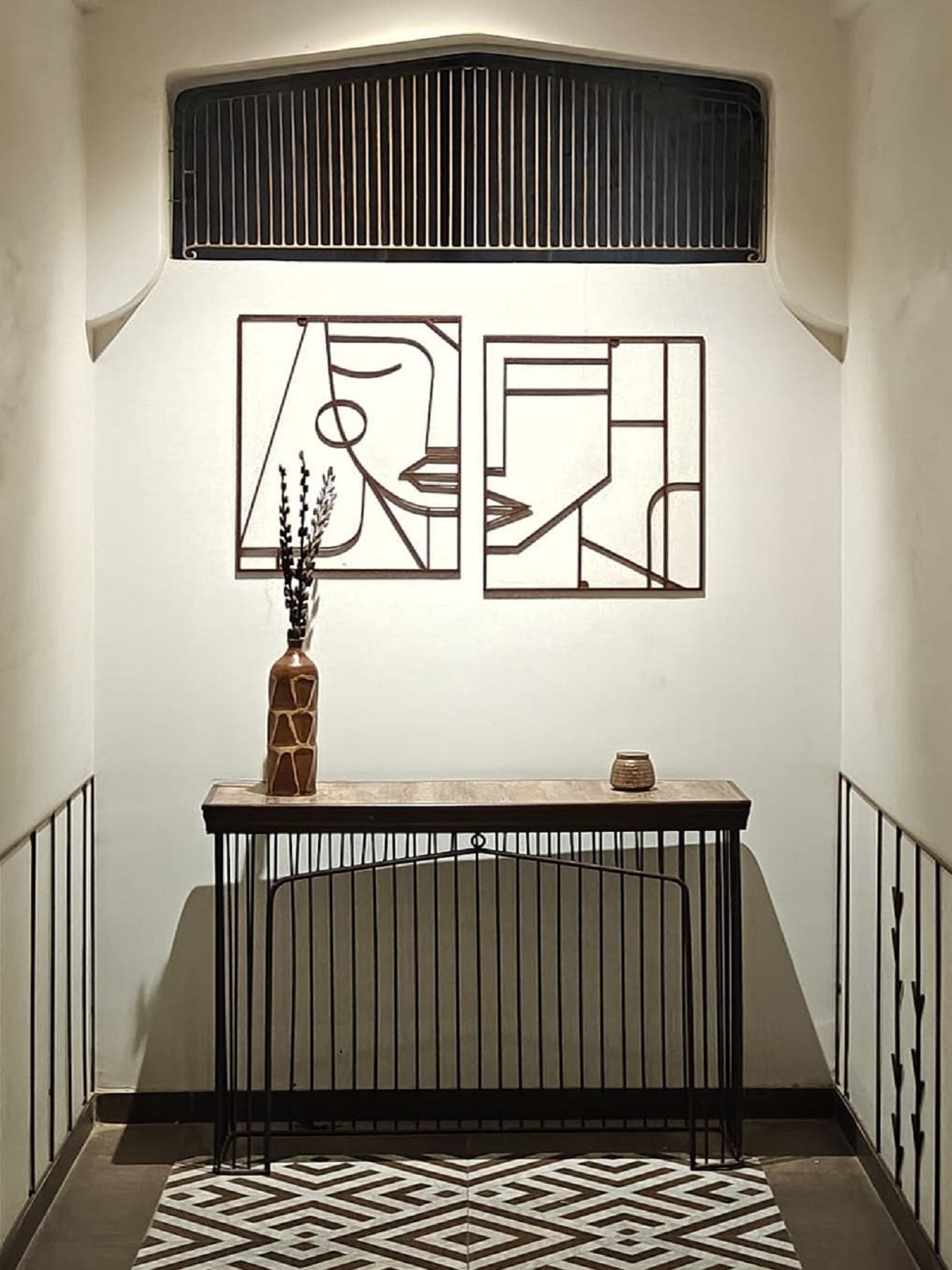Seating areas with classic Roman architectural elements
